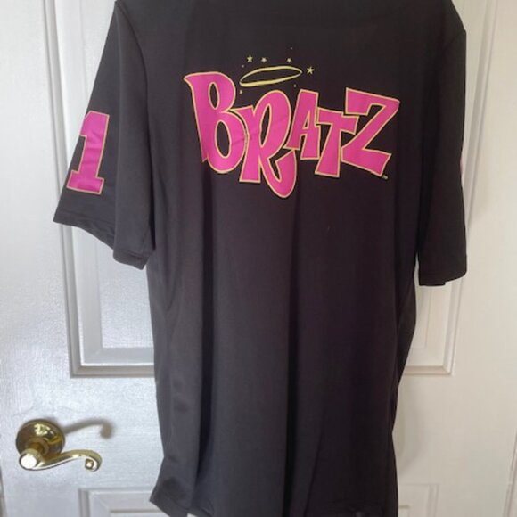 BRATZ Ladies Dolls Black Baseball Jersey multi color button shirt w/ graphics XL - Picture 2 of 3